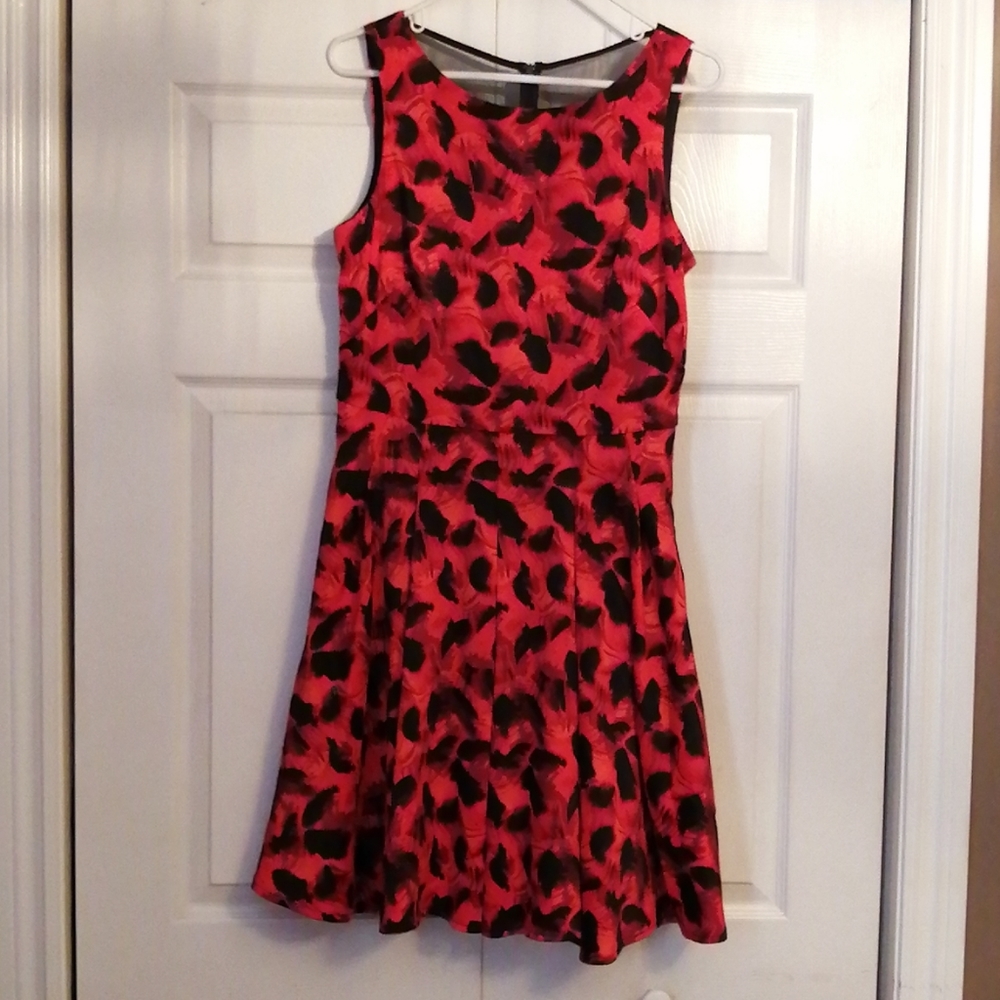 Red and black fit and flare dress